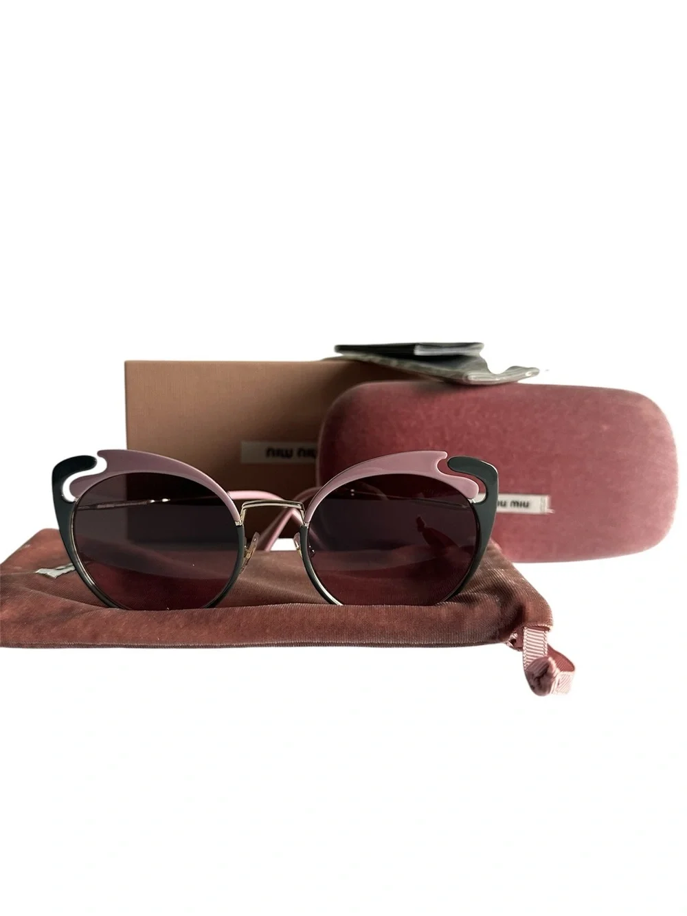Miu Miu MU 57TS Noir Evolution Cat Eye Sunglasses Pink Gold Full Set